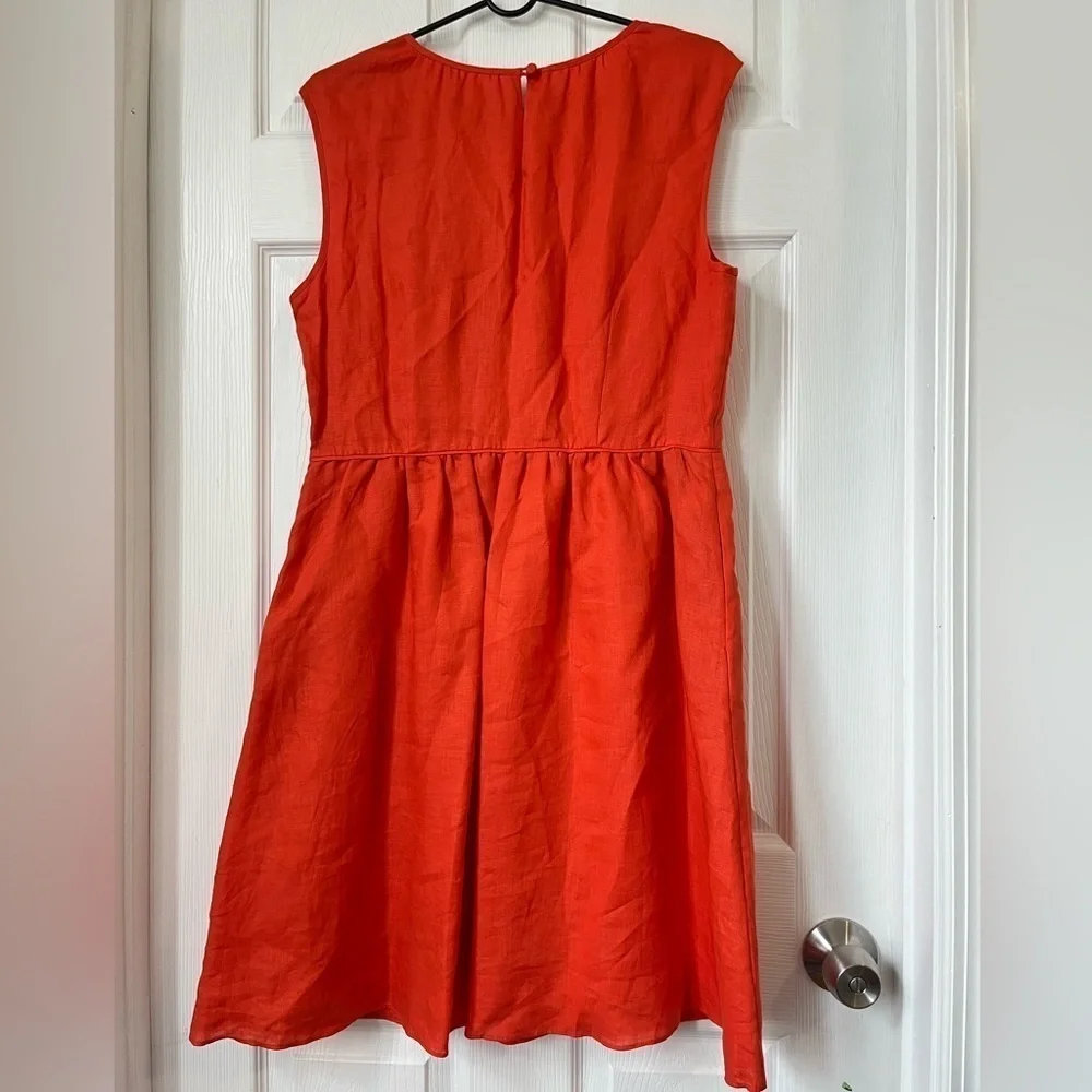 J Crew Orange Linen Fit and Flare Dress Size 12